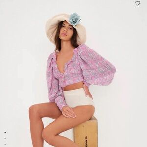 For Love And Lemons Pink Floral Sheer Top